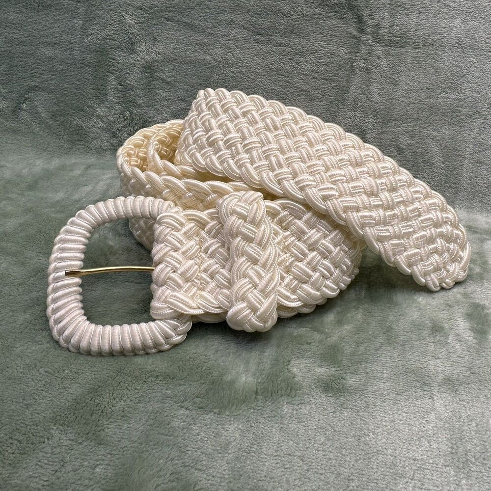 VTG Liz Claiborne Belt White/Cream Woven Chunky Cord 38”Lx2”W 1980s *flaw, pics